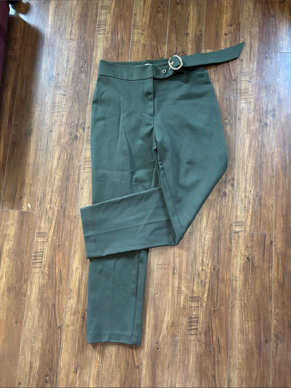 Michael Kors Olive Green High-Waist Belted Trousers